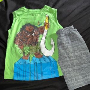 DISNEY MOANA MAUI KID BOY TANK TOP & WAISTBAND FRENCH TERRY SHORTS MATCHING SET
